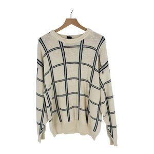 Vintage‎ Gant The Rugger Windowpane Grid Knit Cotton Sweater Cream Size L Large